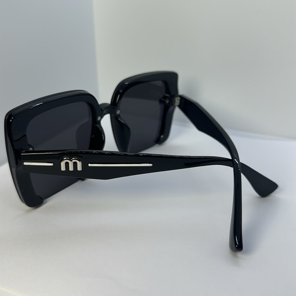 Oversized Black Square Sunglasses Silver M Logo UV Protection Chic Trendy Shades